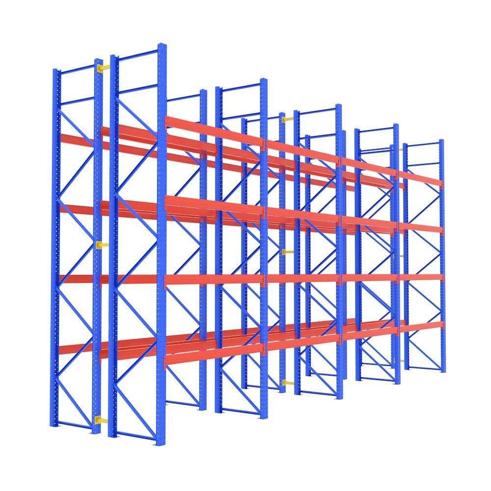 Heavy-Duty Selective Pallet Rack 4-Layer Steel Upright Orange Beam Corrosion Protection Powder Coated Tall Storage Racks for