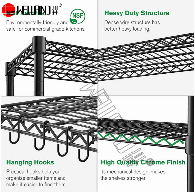 4 Layer Rack NSF Approved 800lbs Heavy Loading Capacity Warehouse Storage Steel Metal Racking Shelf