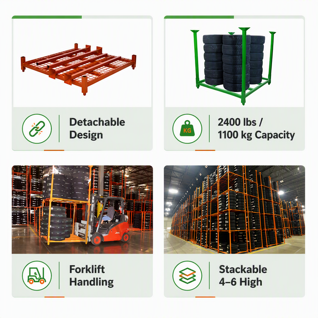 Stackable 4 High Fully Loaded Customized Warehouse Storage Steel Stacking Rack