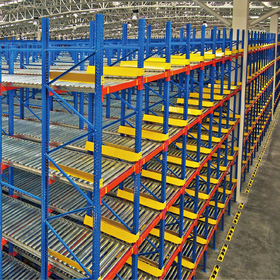Factory Direct Steel Gravity Roller Racks Adjustable High Space Utilization Warehouse Gravity Flow Shelving Powder Coated