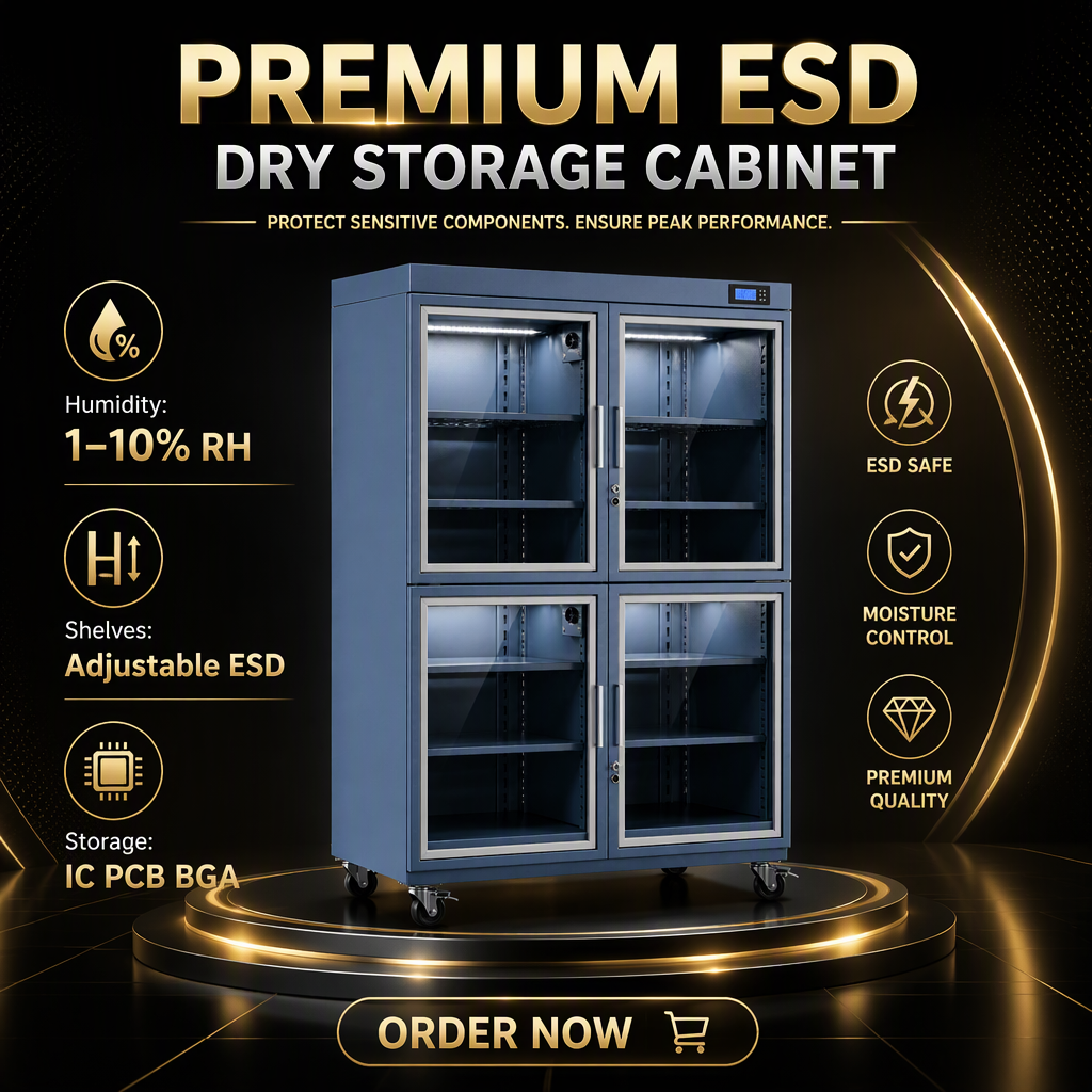 4 Door 220V Nitrogen Storage Cabinet Ultra Low Humidity ESD Safe Shelves Digital Control Moisture Sensitive Semiconductor IC PCB
