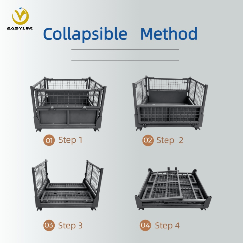 Foldable Steel Mesh Powder Coated Heavy Duty Stackable Storage Bin for Smart Warehouse &amp; Racking