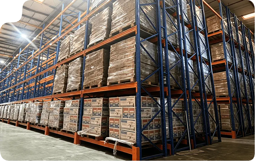Food and beverage warehouse pallet flow racking for FIFO