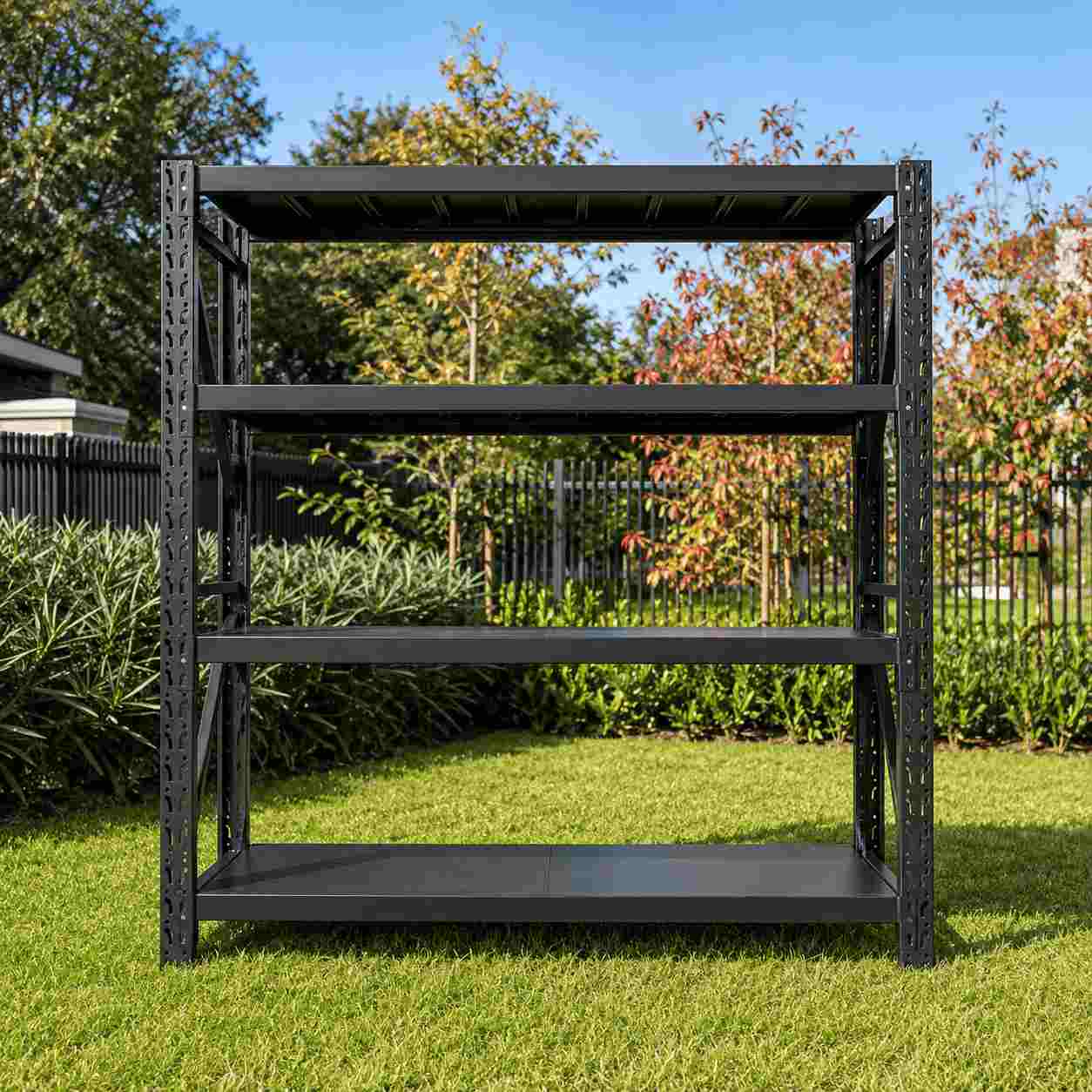 Custom Heavy Duty Shelving 300 Kg Layer Garage Black 4 Tier Warehouse Storage Metal Stacking Shelf Rack for Warehouse