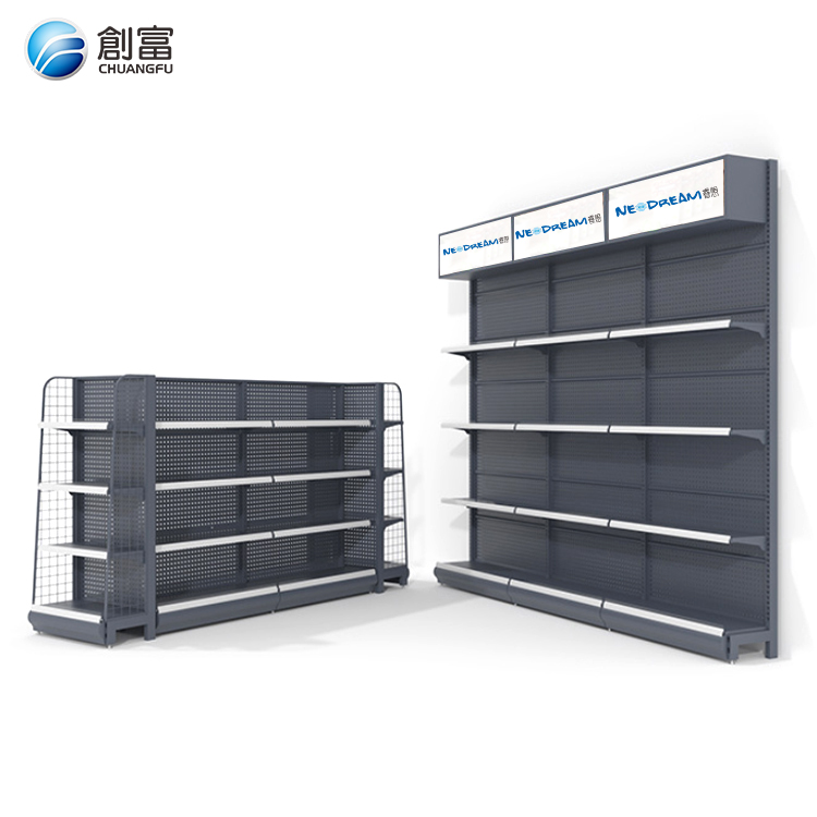 Customizable Heavy Duty Double-Sided LED Metal Display Racks 5-Tier Boltless Rivet Storage Shelves for Supermarket Systems