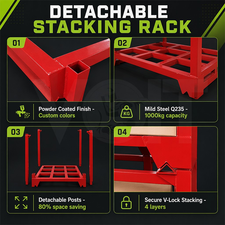 Industrial Storage 1000kg Loading Metal Nestainer Stacking Rack Stacker Pallet