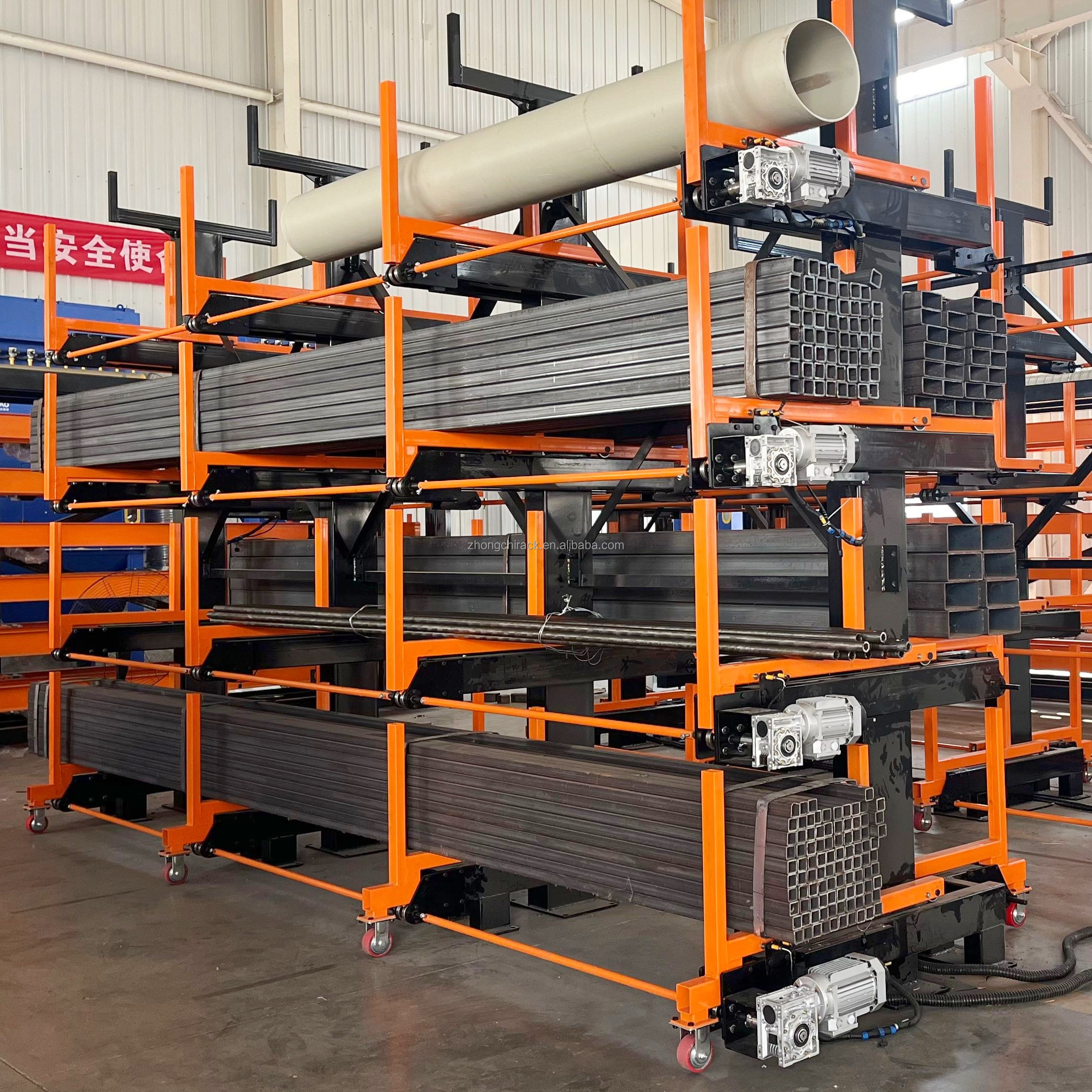 Motor Driven Telescopic Cantilever Rack for Efficient Steel Pipe Profile Warehouse Storage