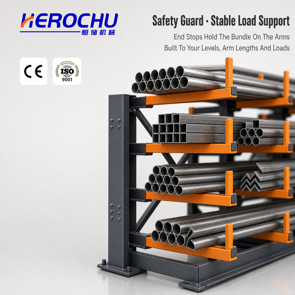 Hand Crank Telescopic Cantilever Rack | Single Side 4 Levels 1000 kg Per Arm | Q235B Steel | Steel Pipe Bar Sheet Metal Storage