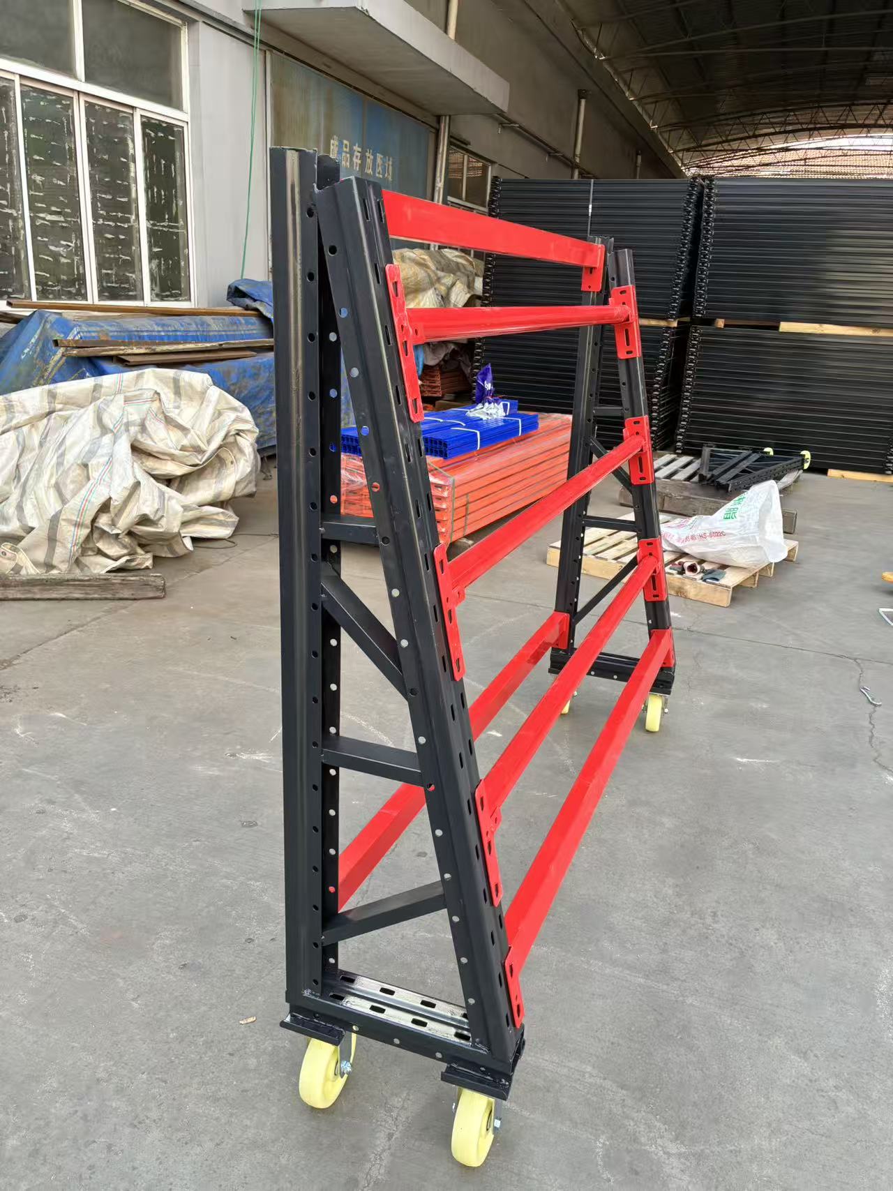 Customized Medium Duty Metallic Roller Rack with Wheels 3-Layer Adjustable Height Storage Rack for Industrial Use