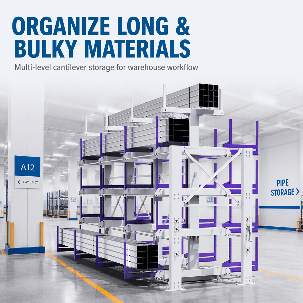Industrial Heavy Duty Cantilever Rack with Telescopic Extendable Arms Adjustable Steel Pipe Storage Rack for Warehouse Workshop