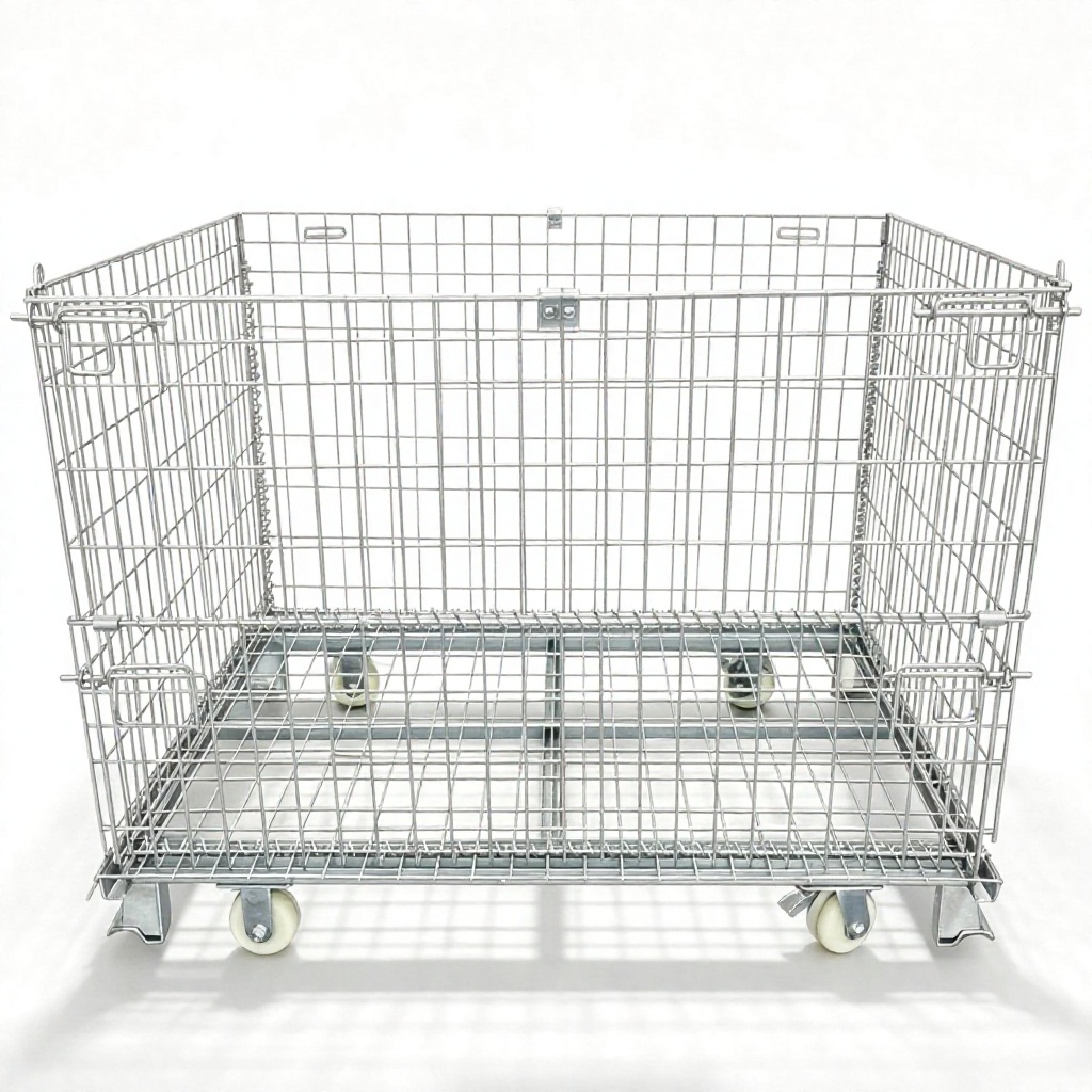 Foldable Steel Storage Cage Galvanized Wire Mesh Container Heavy Load Bearing Forklift Compatible Warehouse Rack Model 40