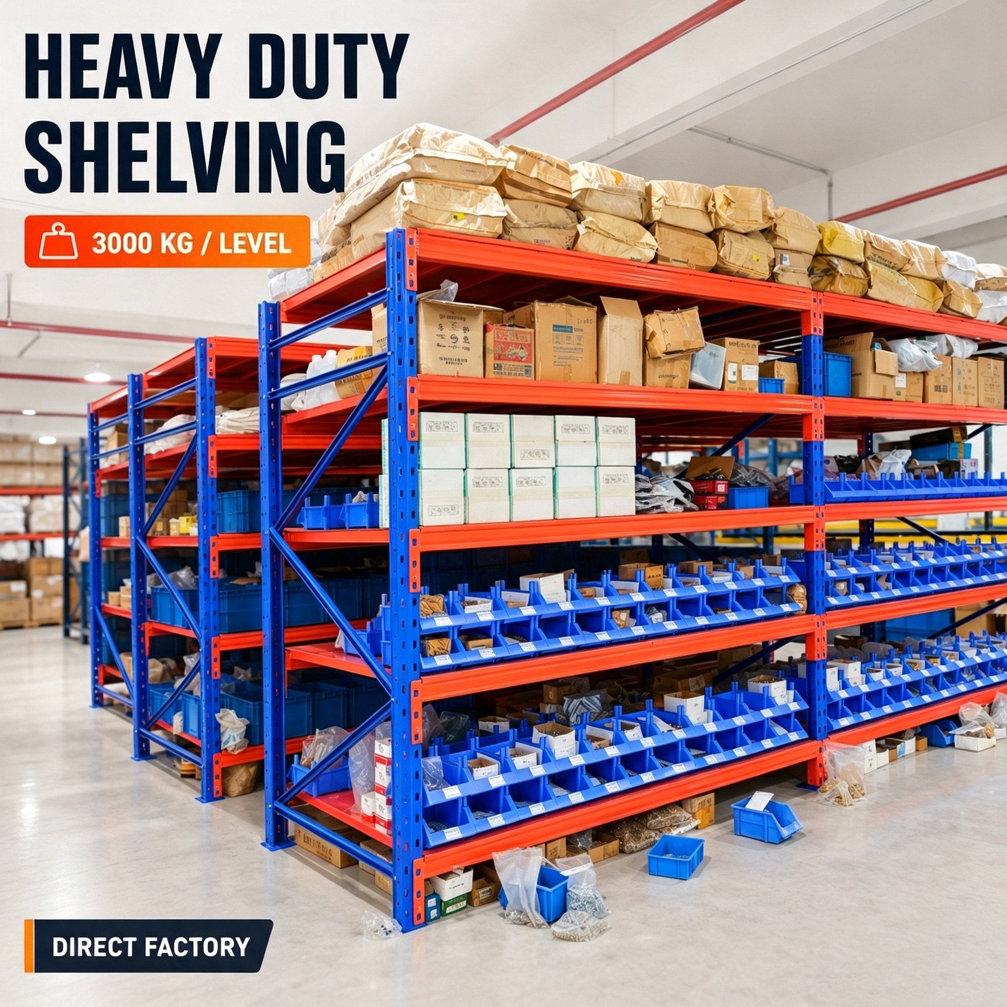 Factory Direct 4-Layer 800kg Medium Heavy Duty Pallet Racking System Steel Adjustable Longspan Warehouse Storage Pallet Racks