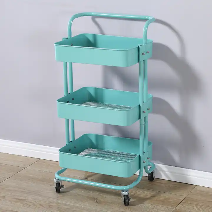 3-Layer Household &amp; Salon Storage Organizer Metal Mobile Rolling Trolley Utility Rack Convenient Mobile Storage
