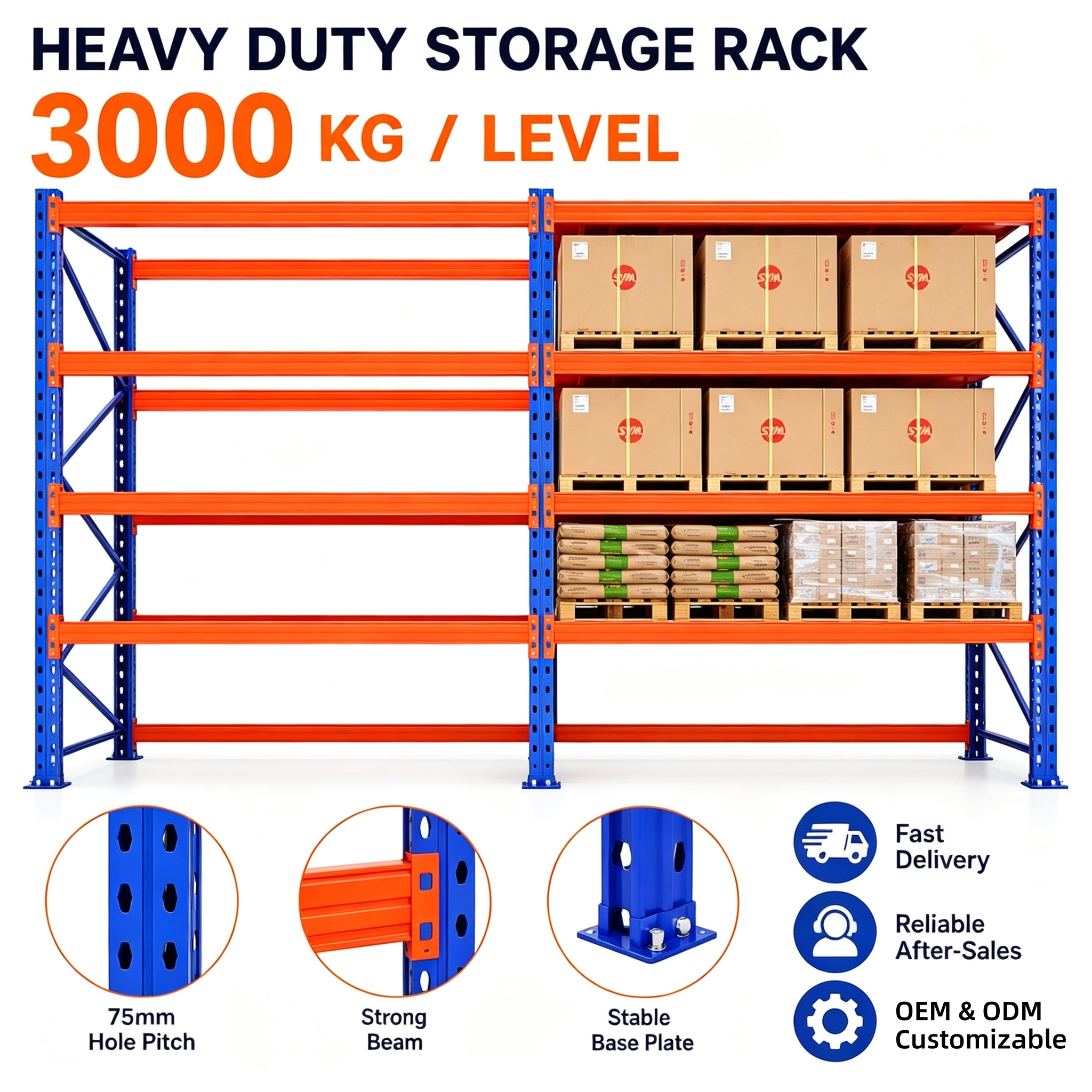 Factory Direct 3000kg High Load Metal Pallet Racking Industrial Steel Pallet Rack System for Warehouse Storage Heavy Goods