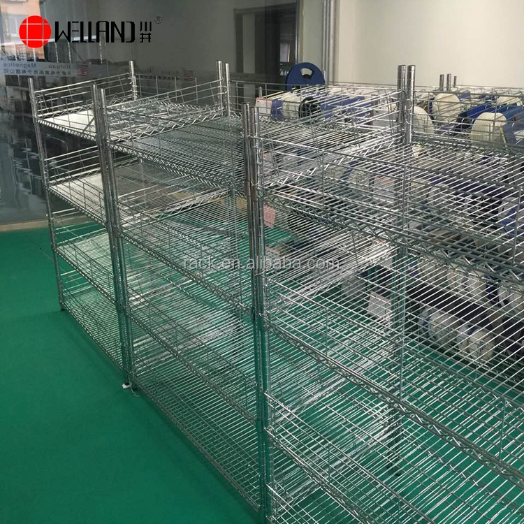 Customized Anti-Static 4 Tiers Chrome Wire Shelves Industrial Warehouse Storage Shelving Steel Rack with Shelf Ledge