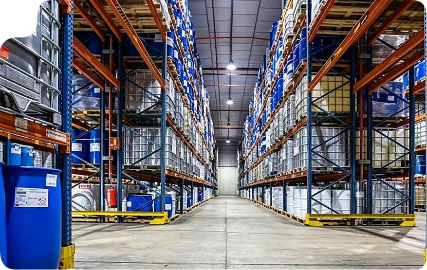 Chemical warehouse heavy duty racking for drums and IBCs