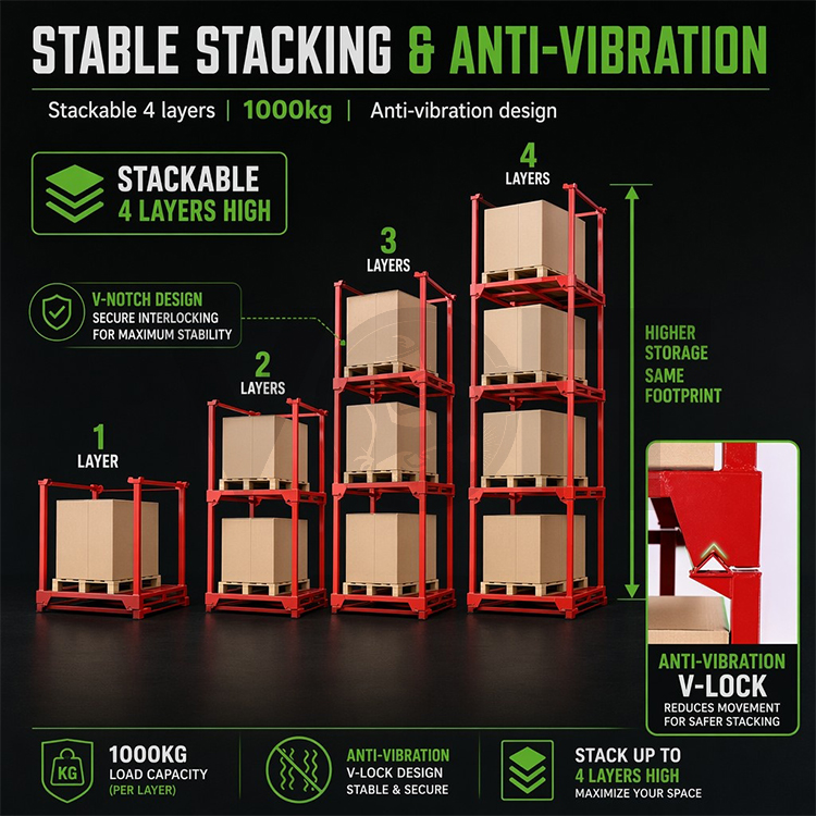 Industrial Storage 1000kg Loading Metal Nestainer Stacking Rack Stacker Pallet