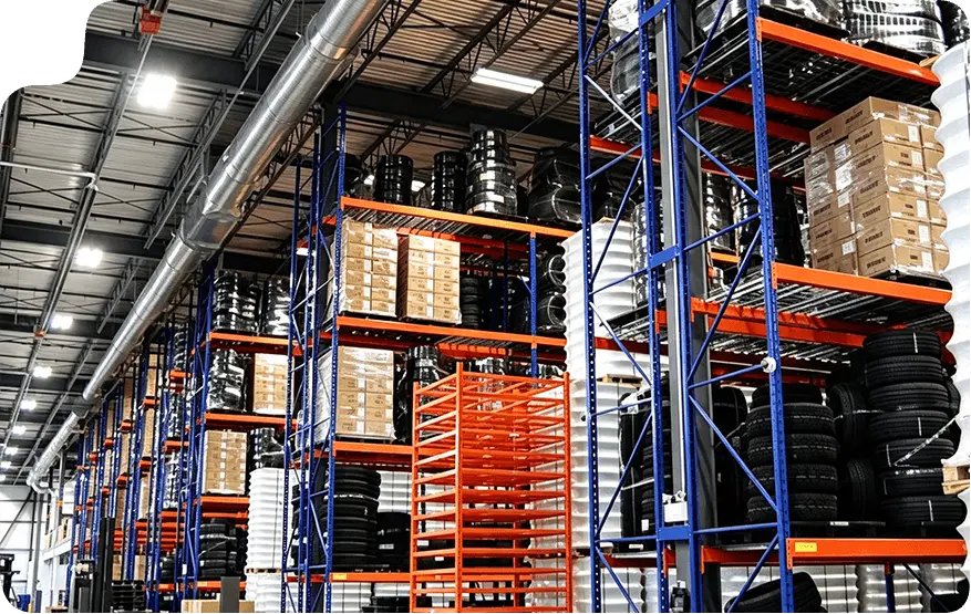 Auto parts warehouse shelving and mezzanine storage