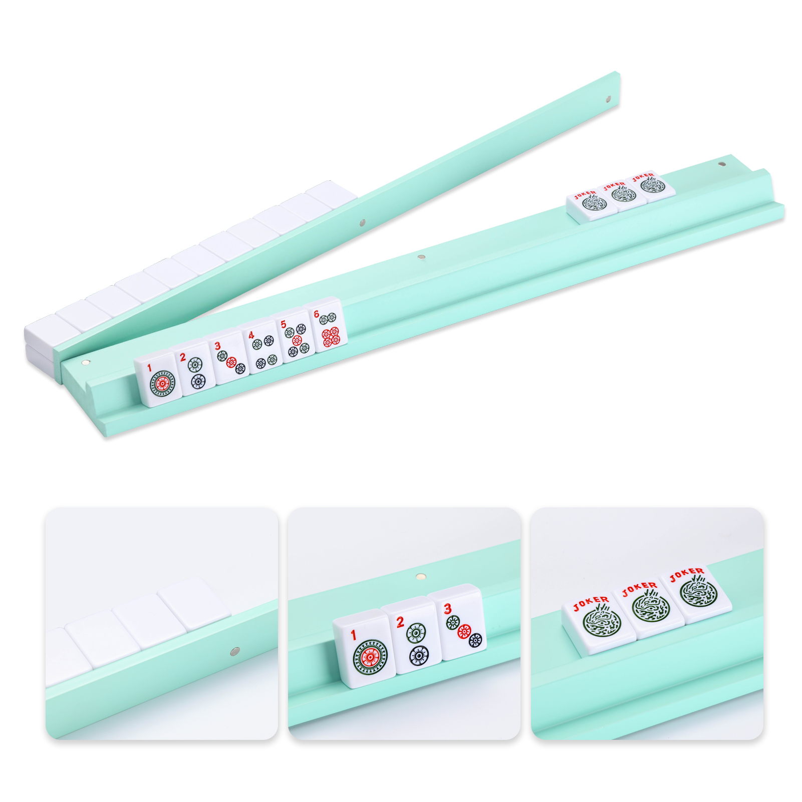 Mahjong Magnetic Wooden Push Racks Lake Blue, American Pusher Set of 4 Christmas Holiday Gift Accessories