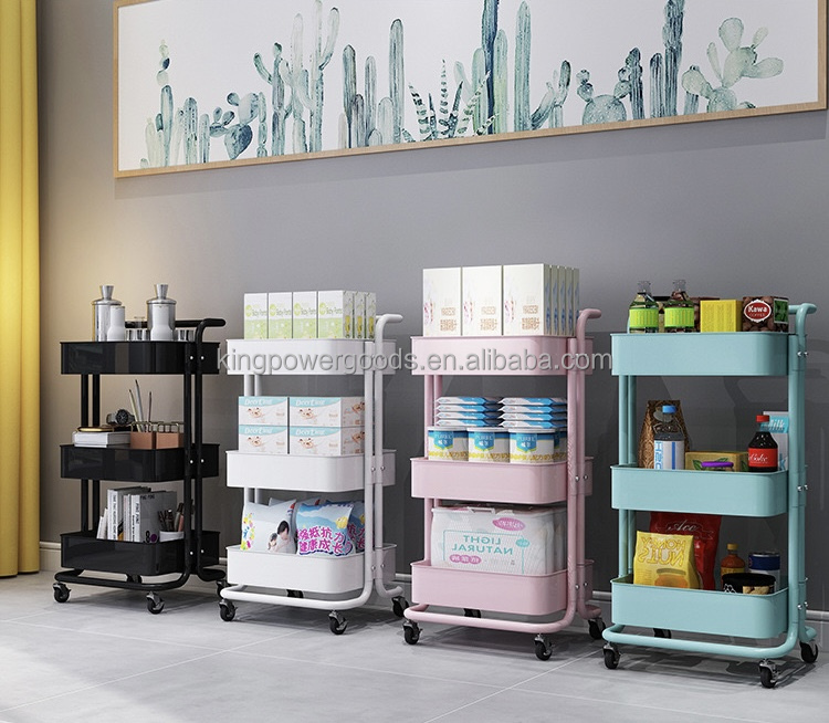 3-Layer Household & Salon Storage Organizer Metal Mobile Rolling Trolley Utility Rack