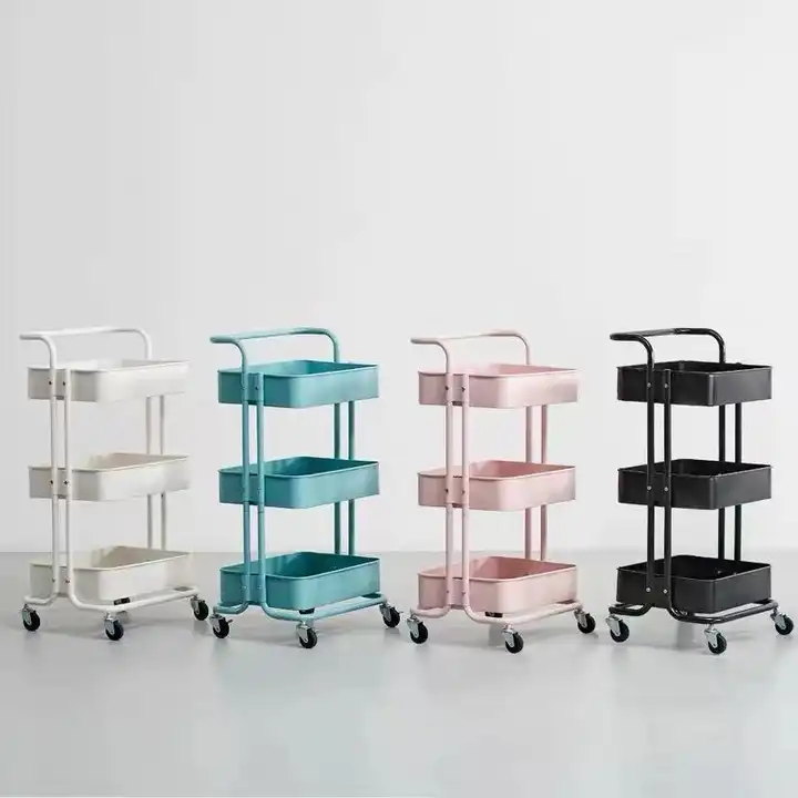 3-Layer Household &amp; Salon Storage Organizer Metal Mobile Rolling Trolley Utility Rack Convenient Mobile Storage