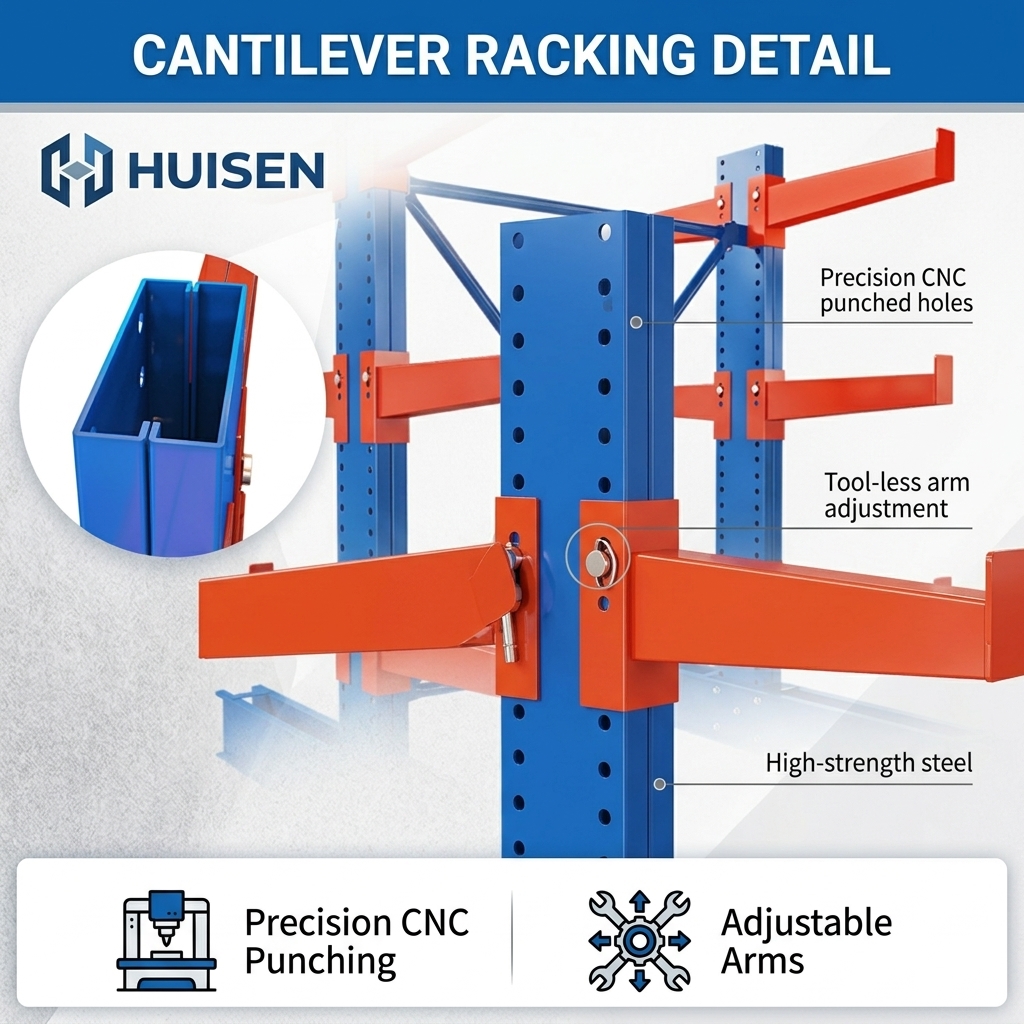 Warehouse Metal Pipe Racking Modular Upright Column Setup for Long Material Storage Anti-corrosion Powder Coated