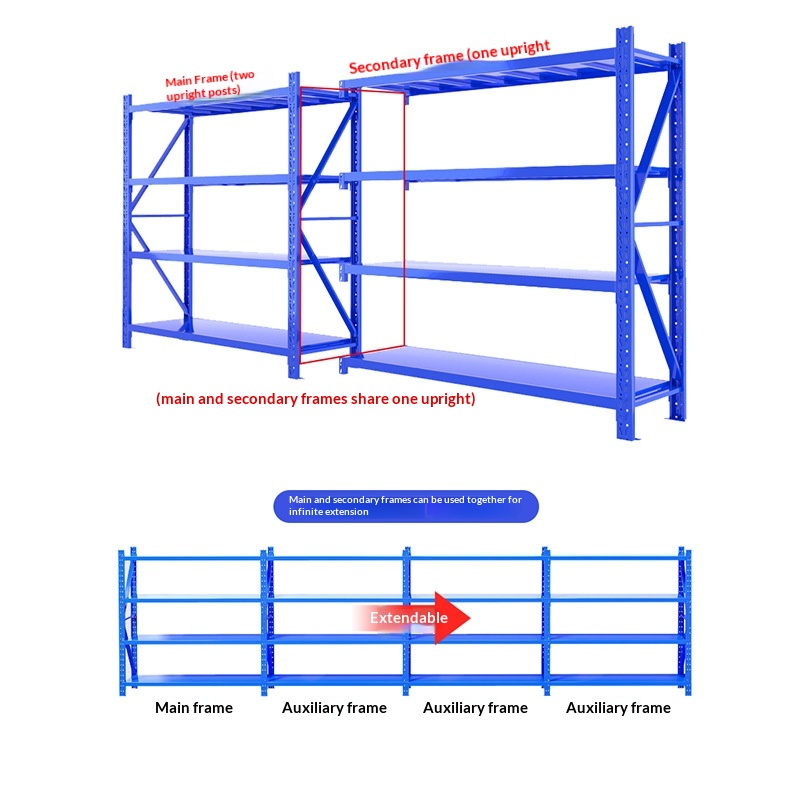 Multi-tier Light Medium Heavy-Duty Warehouse Shelving; Steel Racking Storage Rooms; Thickened Floor-Standing Storage Racks China