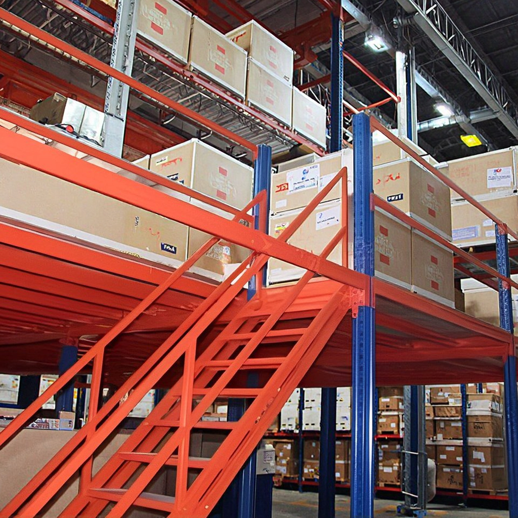 Two-Storey Indoor Steel Platform Racking Multi-Shelving Units Ladder Stairs for Pallet Storage Cargo Storage Equipment for
