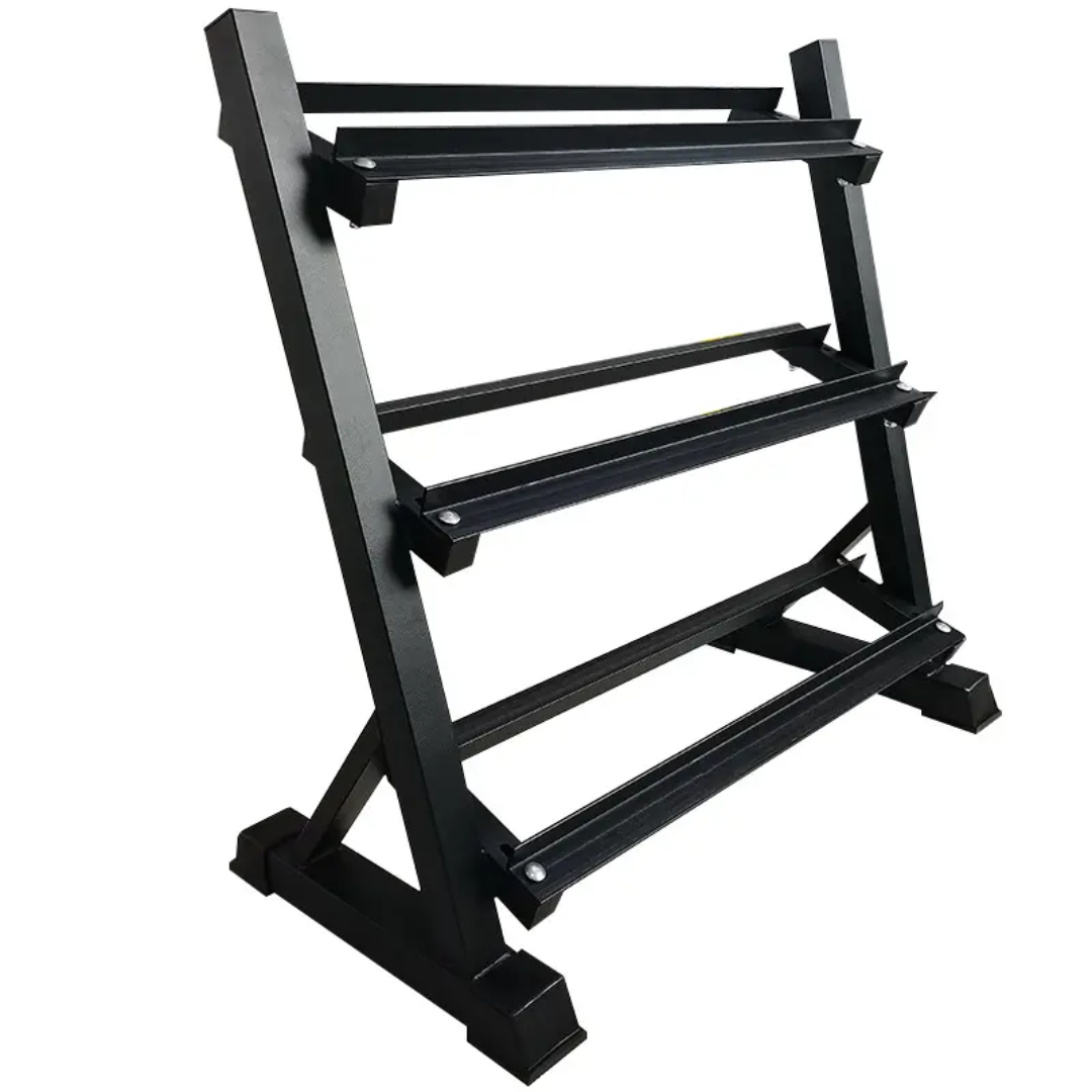 Factory Direct 3 Tier Metal Dumbbell Rack Modern Storage Stand Heavy Duty A3 Steel For Gym Dumbbell Kettlebell Storage