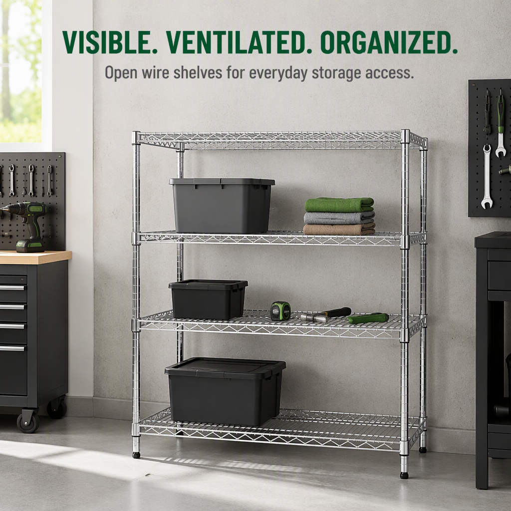 Heavy Duty Industrial Metal Wire Shelving 4mm Thickness 100kg Load Screw Assembly Warehouse Storage Rack
