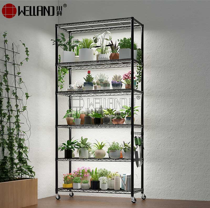 Versatile Storage 6 Tier Rolling Heavy Duty Black Powder Coated Carbon Steel Wire Shelving with 3" Wheels