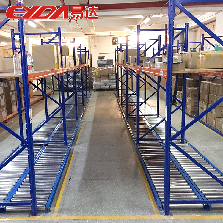 5 Layer Metal Pallet Flow Rack Gravity Storage Racks Heavy Duty Multi-Level Warehouse Industrial Cargo Storage Equipment