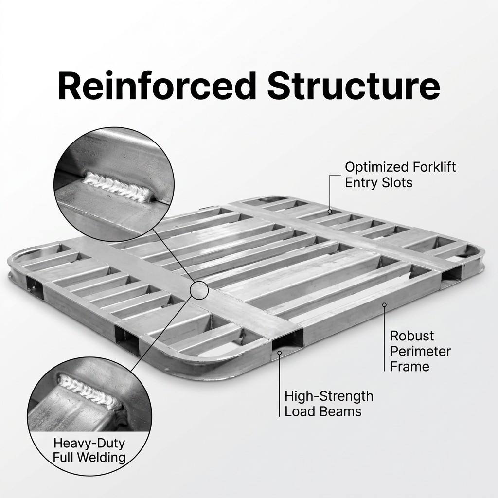 Heavy-Duty Steel Forklift Pallet Industrial Metal Racking Platform Stackable Anti-Rust Rounded Corners Moisture-Proof Storage