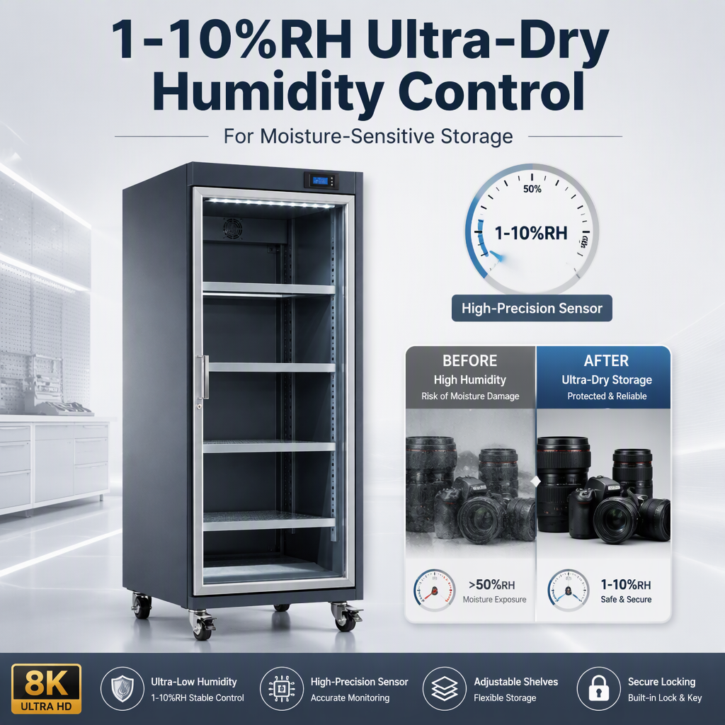 Single Door Nitrogen Cabinet Ultra Dry Storage Cabinet 1-10%RH LCD Display Adjustable Shelves for SMT Workshop