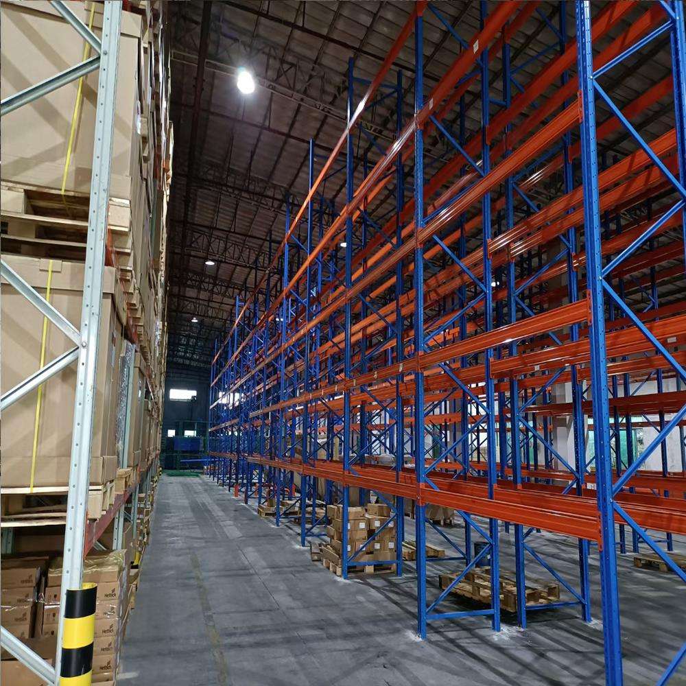 Heavy-Duty Selective Pallet Rack 4-Layer Steel Upright Orange Beam Corrosion Protection Powder Coated Tall Storage Racks for
