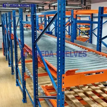 Gravity pallet flow racking for FIFO stock rotation