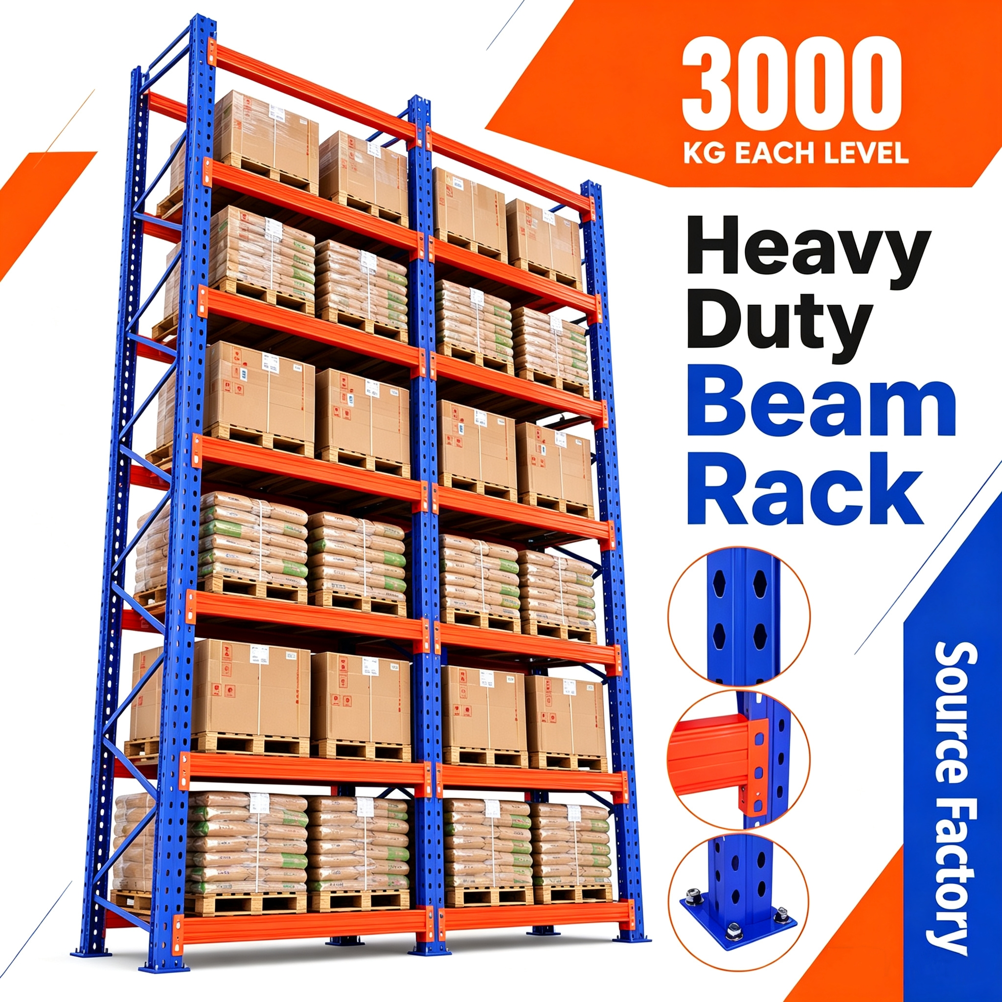 Factory Direct 3000kg High Load Metal Pallet Racking Industrial Steel Pallet Rack System for Warehouse Storage Heavy Goods