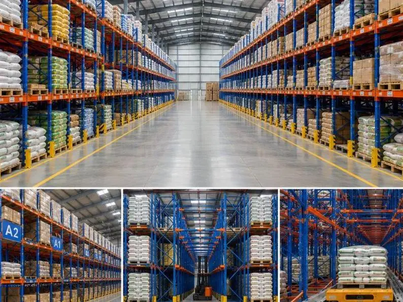 Agriculture seed, grain, and fertilizer warehouse racking