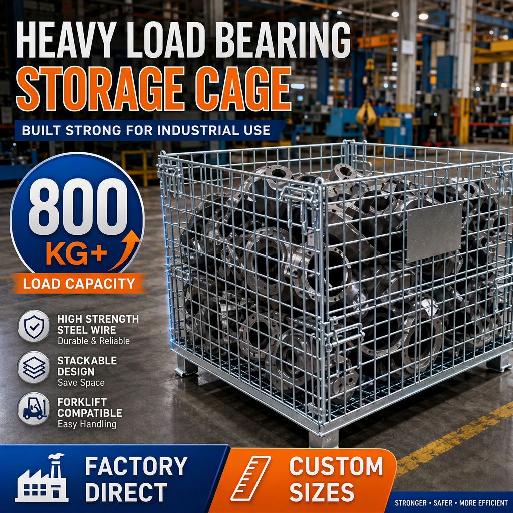 Foldable Steel Storage Cage Galvanized Wire Mesh Container Heavy Load Bearing Forklift Compatible Warehouse Rack Model 40