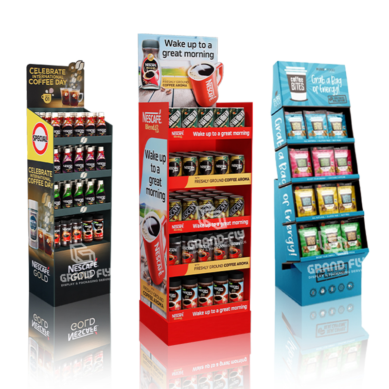 Custom POP Floor Cardboard Display Stand Foldable Flooring Carton Display Rack Supermarket Store Corrugated Display Shelf