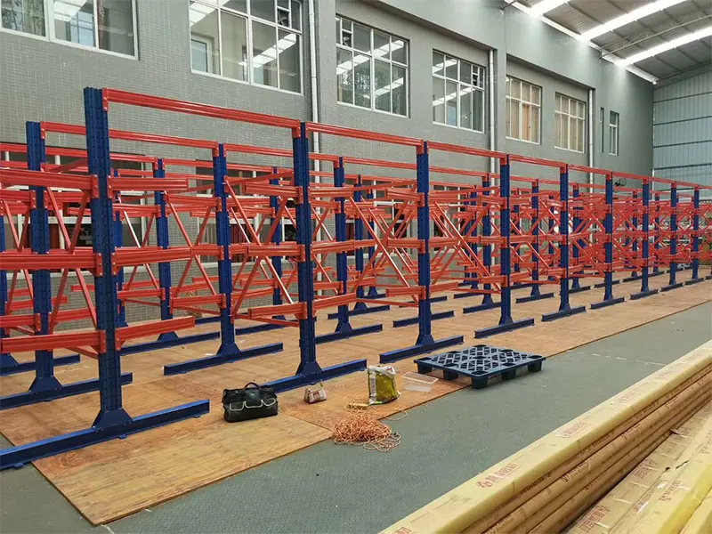 Heavy duty cantilever racking for lumber and timber yard storage