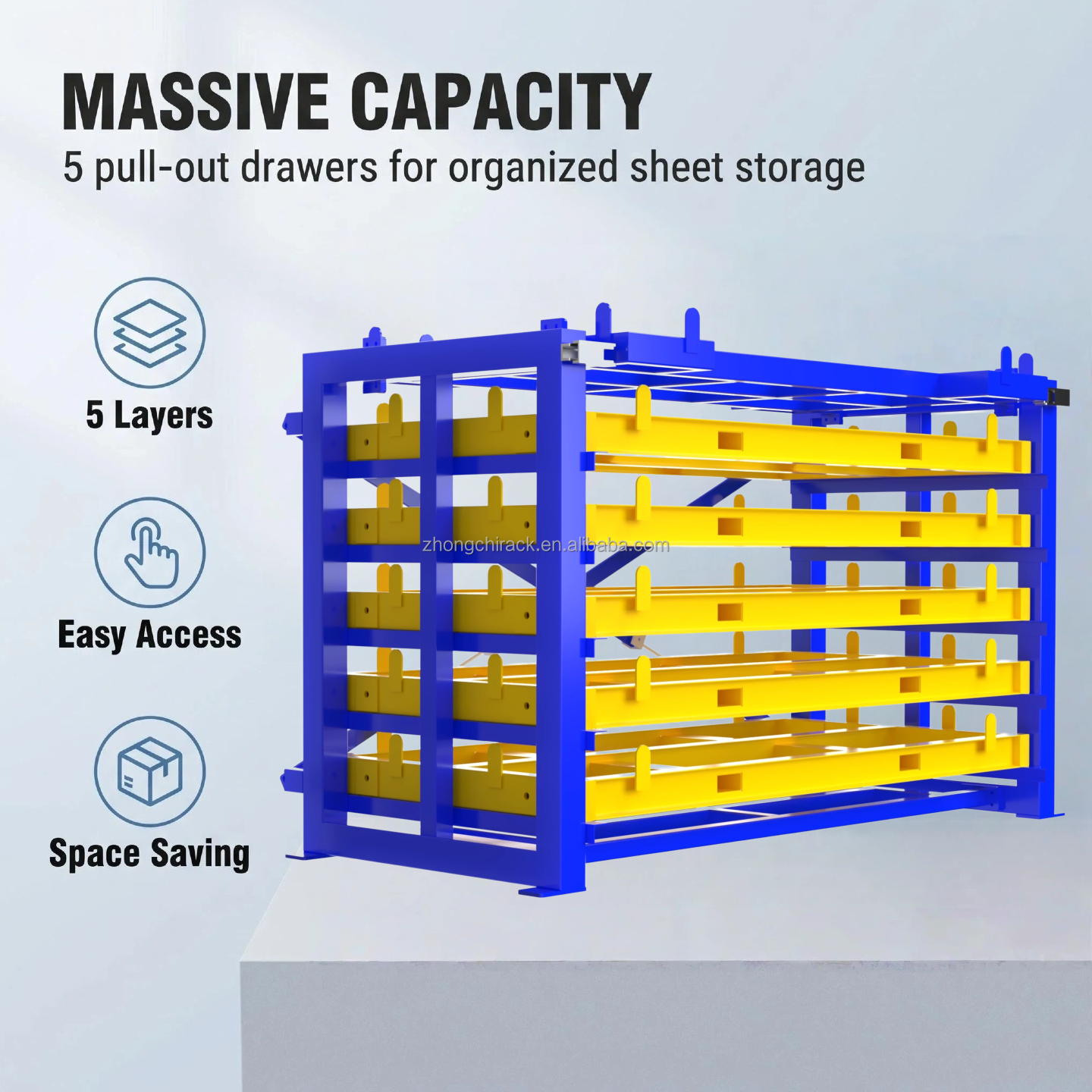 Vertical Steel Heavy Duty Anti-Rust Sheet Material Storage Rack with Space Saving Drawer Structure