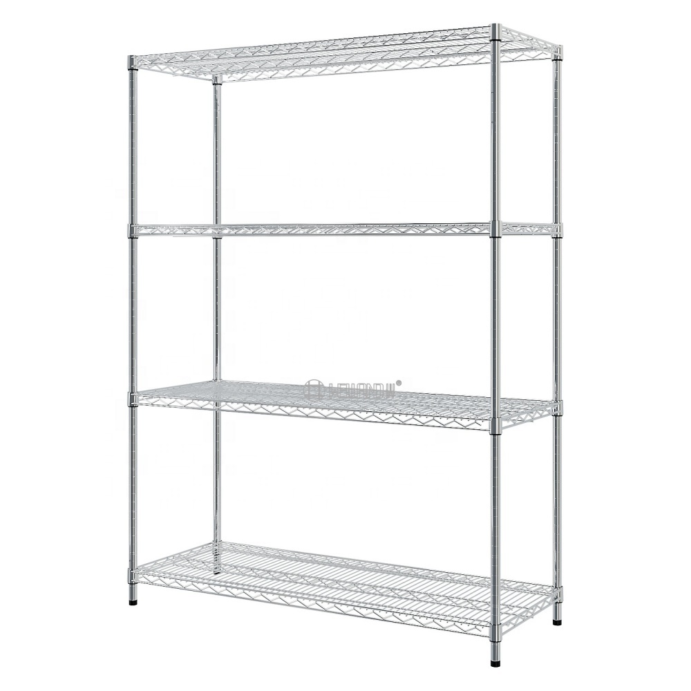 Modular Adjustable Warehouse Storage Unit 4 Tiers Chrome Steel Industrial Heavy Duty Wire Shelf Racking System