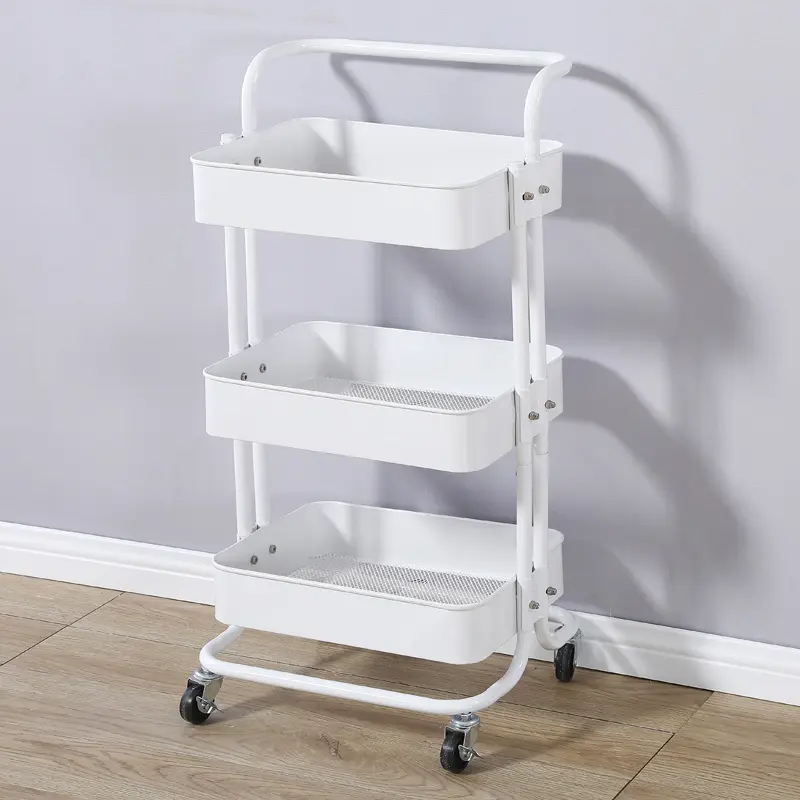 3-Layer Household &amp; Salon Storage Organizer Metal Mobile Rolling Trolley Utility Rack Convenient Mobile Storage