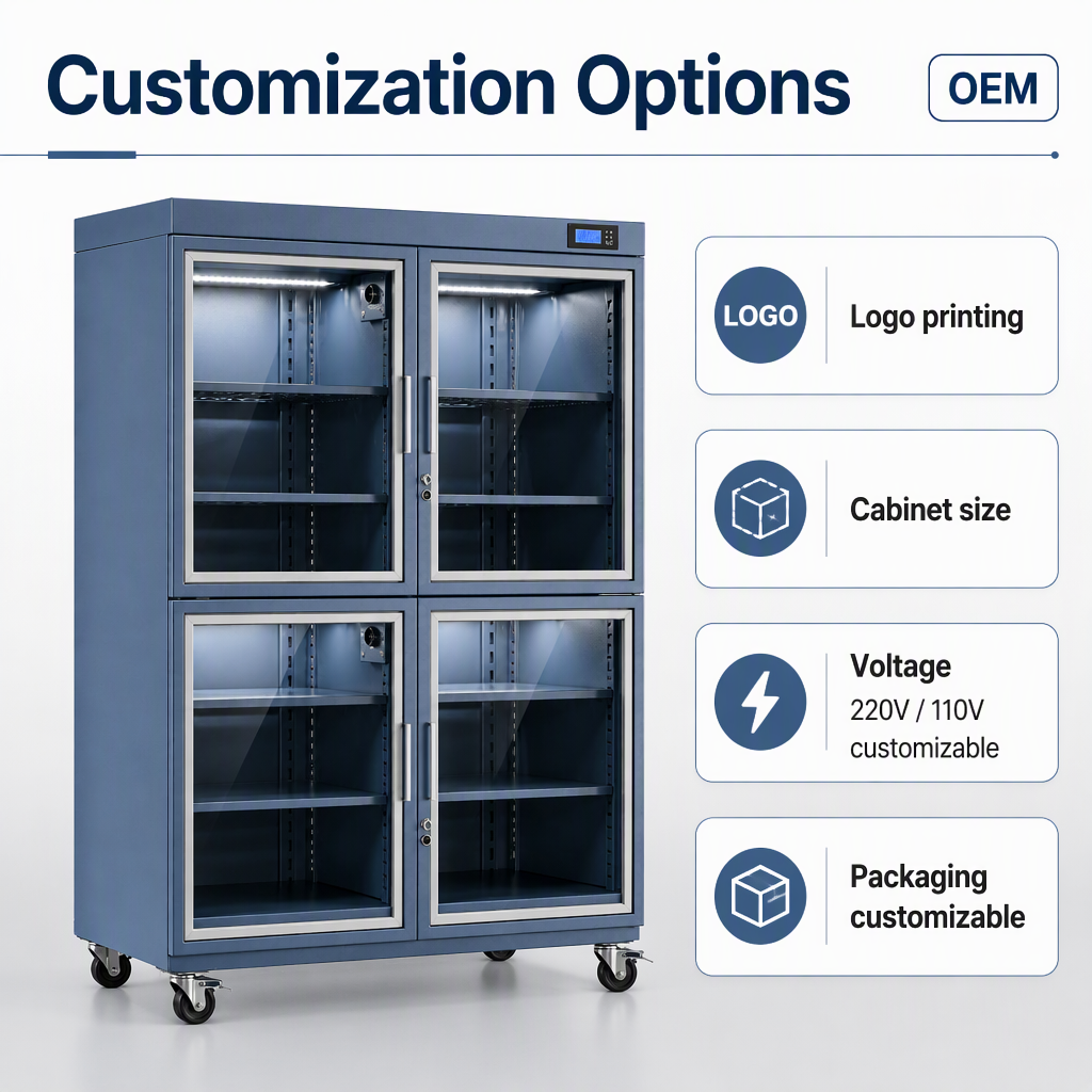 4 Door 220V Nitrogen Storage Cabinet Ultra Low Humidity ESD Safe Shelves Digital Control Moisture Sensitive Semiconductor IC PCB