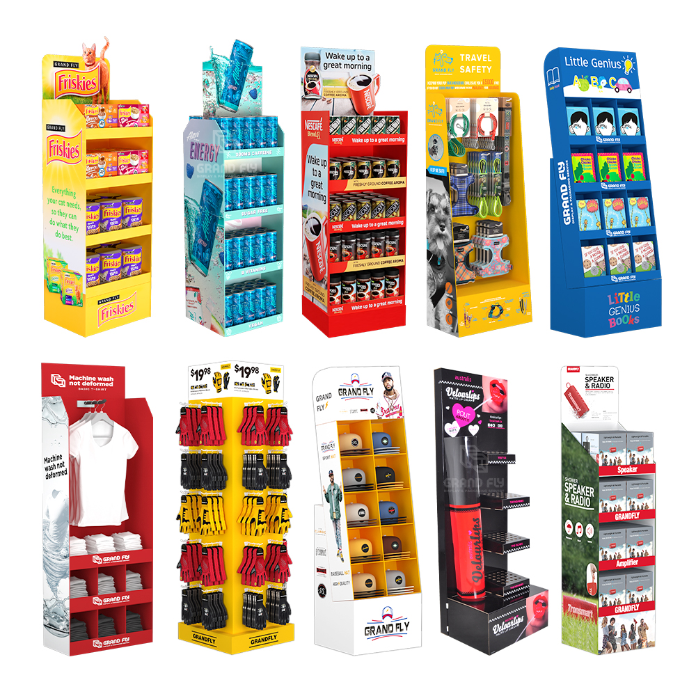 Custom POP Floor Cardboard Display Stand Foldable Flooring Carton Display Rack Supermarket Store Corrugated Display Shelf