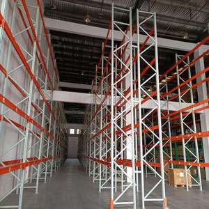 Heavy-Duty Selective Pallet Rack 4-Layer Steel Upright Orange Beam Corrosion Protection Powder Coated Tall Storage Racks for