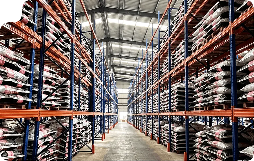 Building supplies warehouse with cantilever and pallet racking