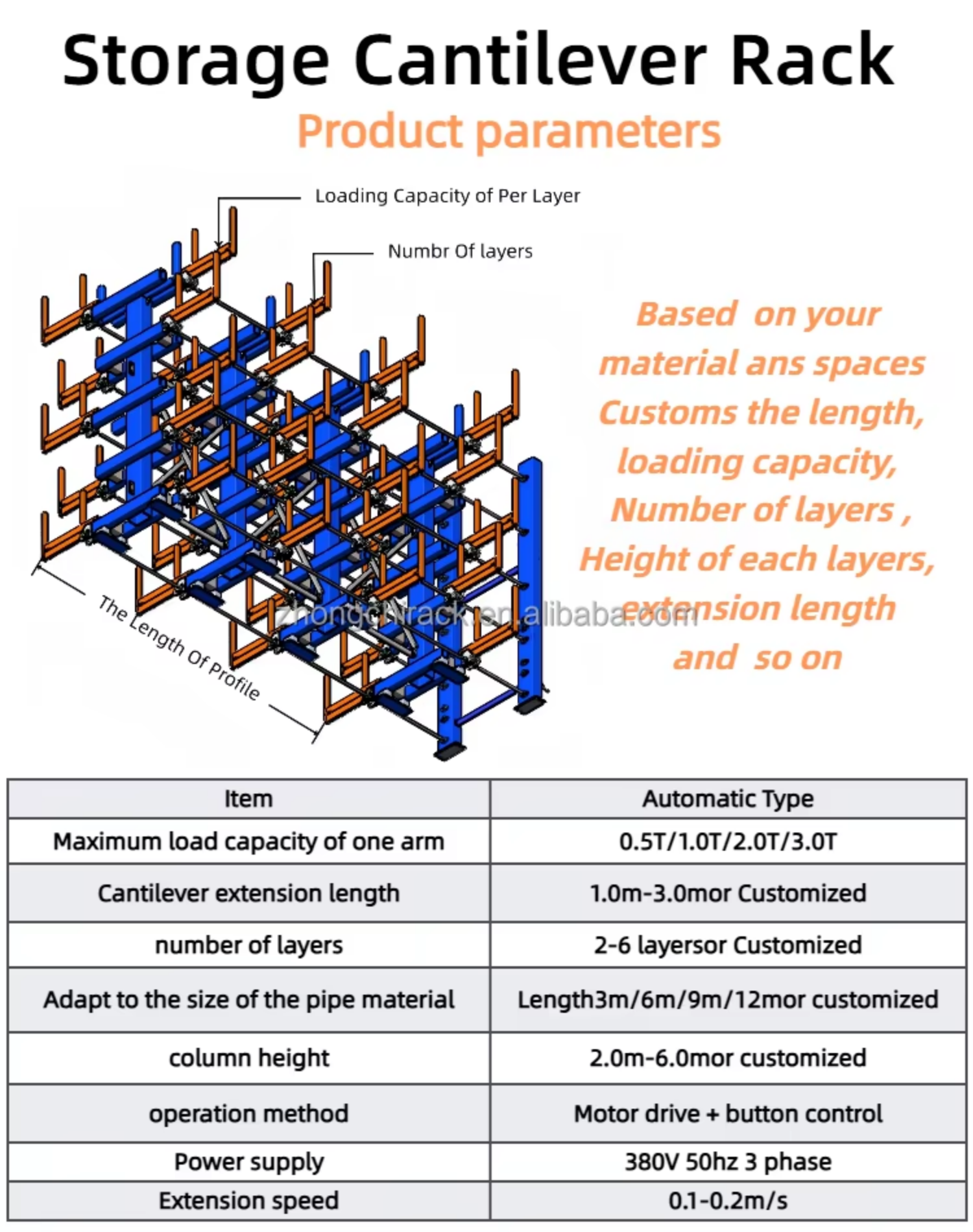 Automatic Multifunctional Telescopic Cantilever Racking System Heavy Load Capacity Expandable Double-Sided Powder Coated