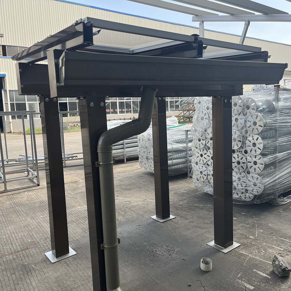 Champagne Fully Waterproof Four Column Residential Aluminium Metal Solar Carport Structure Racking For Car Parking Garages